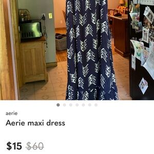 Aerie Navy and White Patterned Maxi Dress